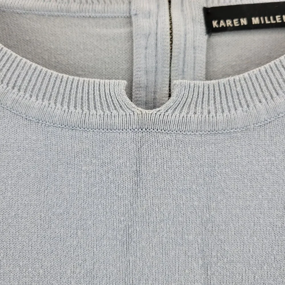 Karen Millen Crewneck Sweater Size‎ 3 XS Light Blue Black Mesh Details Zipper